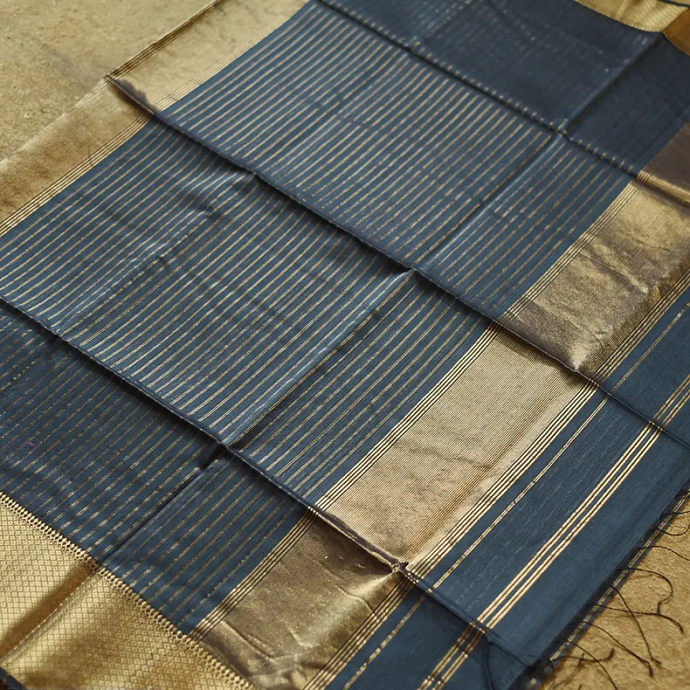 buy Handloom Maheshwari Silk Saree in  Dark teal colour