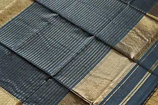 Pavitra . Handloom Maheshwari Silk Saree | Kosa Stripe + Zari | Dark teal