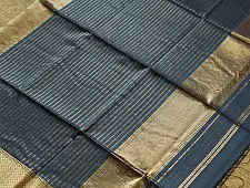 Pavitra . Handloom Maheshwari Silk Saree | Kosa Stripe + Zari | Dark teal