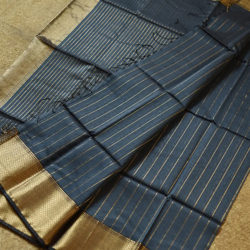 buy Handloom Maheshwari Silk Saree in  Dark teal colour