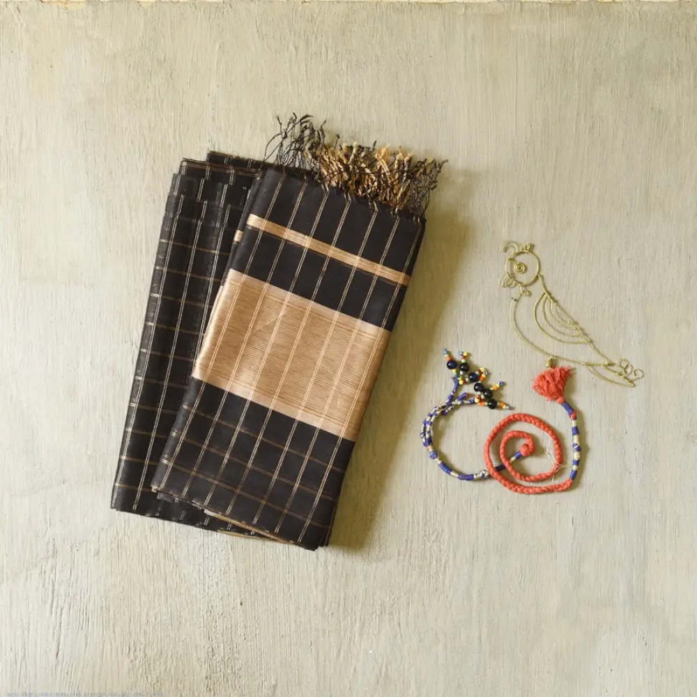 shop Maheshwari Black Dress Material - Zari Checks
