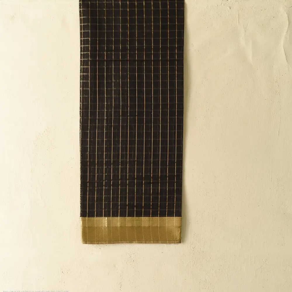 shop Maheshwari Black Dress Material - Zari Checks