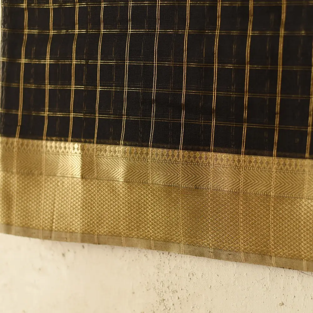 shop Maheshwari Black Dress Material - Zari Checks