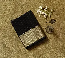 Pavitra . Handloom Maheshwari Silk Saree | Kosa Stripe + Zari | Black