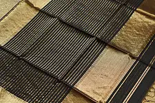 Pavitra . Handloom Maheshwari Silk Saree | Kosa Stripe + Zari | Black