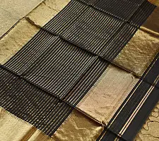 Pavitra . Handloom Maheshwari Silk Saree | Kosa Stripe + Zari | Black