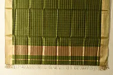 Rekha | Handloom Dress Material - Perrot Green with Zari border