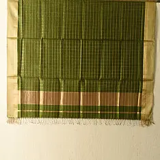Rekha | Handloom Dress Material - Perrot Green with Zari border