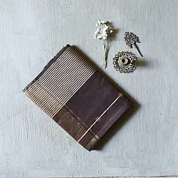 Pavitra . पवित्रा | Handloom Maheshwari Silk Saree | Brown with Zari Stripes