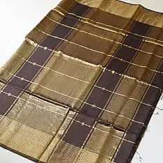 Pavitra . पवित्रा | Handloom Maheshwari Silk Saree | Brown with Zari Stripes