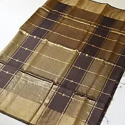 Pavitra . पवित्रा | Handloom Maheshwari Silk Saree | Brown with Zari Stripes