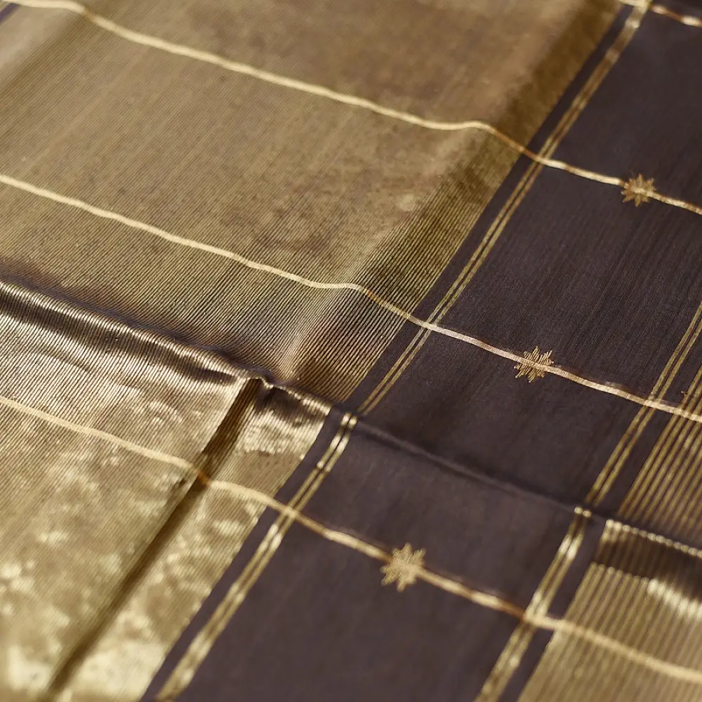 buy Handloom Maheshwari Silk Brown Saree With Zari Stripes
