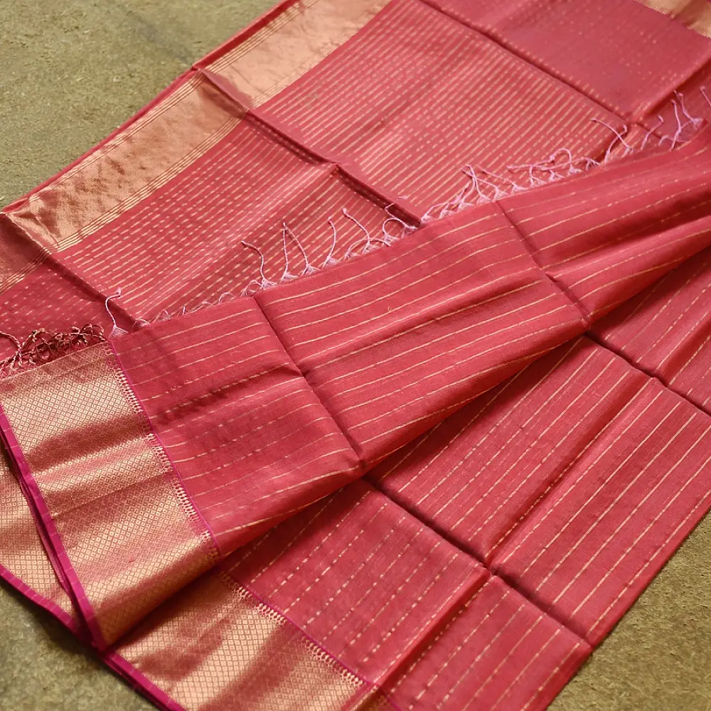 buy Handloom Maheshwari Silk Saree | Heavy Zari Border