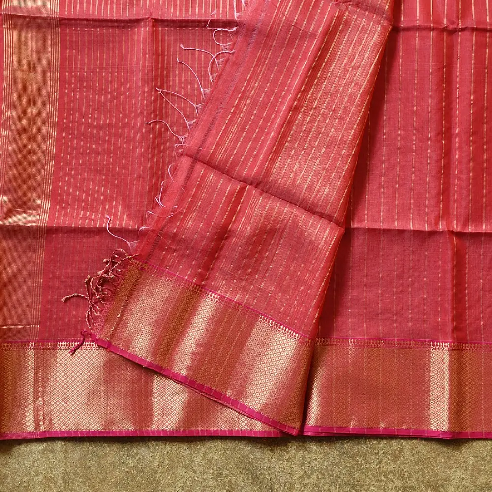 buy Handloom Maheshwari Silk Saree | Heavy Zari Border