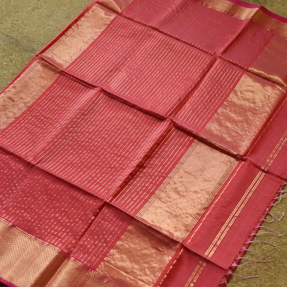 buy Handloom Maheshwari Silk Saree | Heavy Zari Border