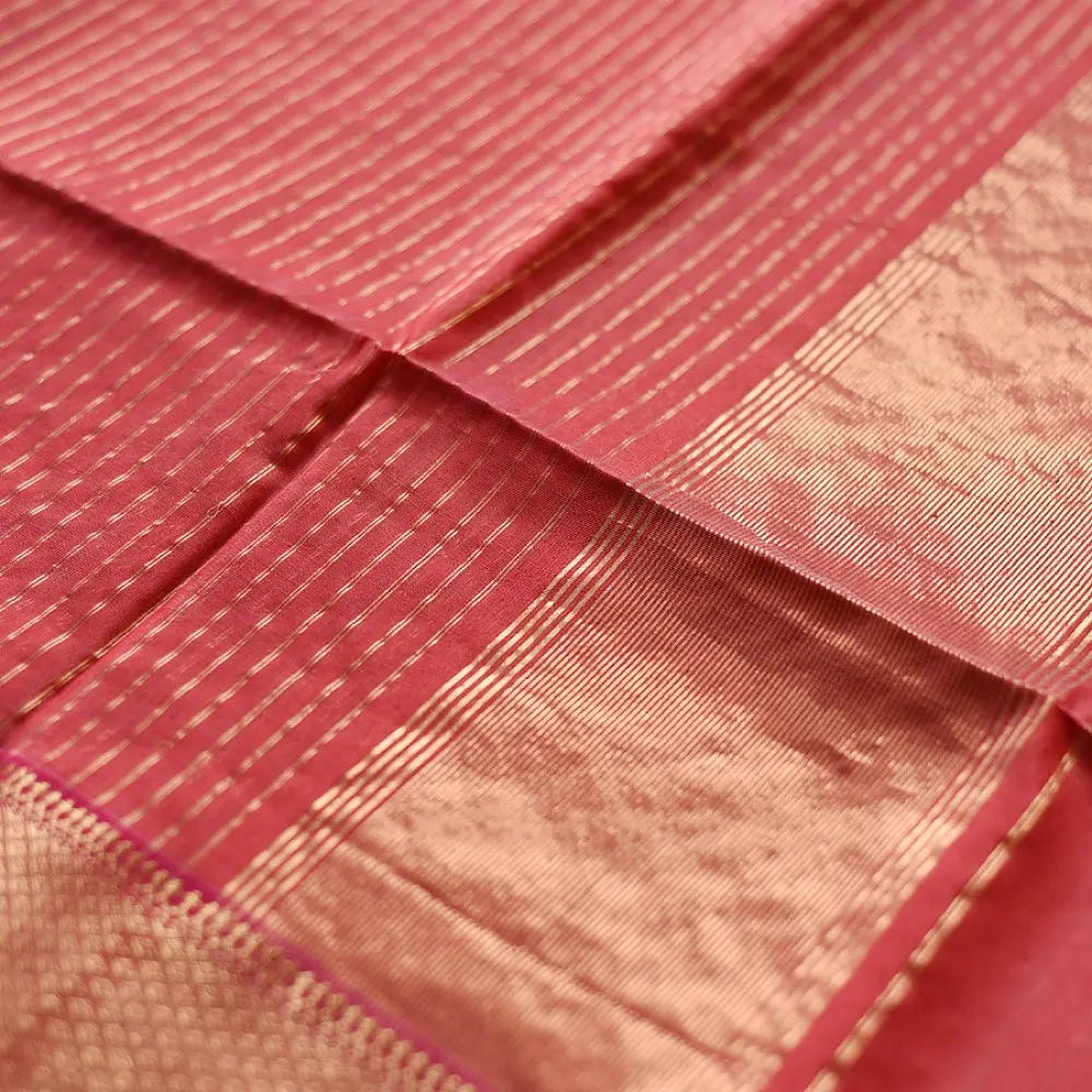 buy Handloom Maheshwari Silk Saree | Heavy Zari Border