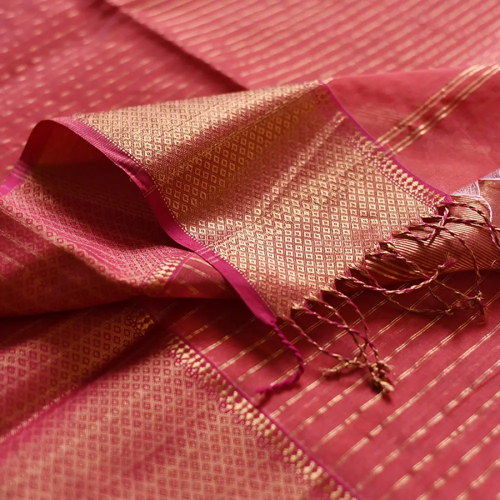 buy Handloom Maheshwari Silk Saree | Heavy Zari Border