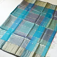Pavitra . पवित्रा | Handloom Maheshwari Silk Saree ~ Multicolour Blue