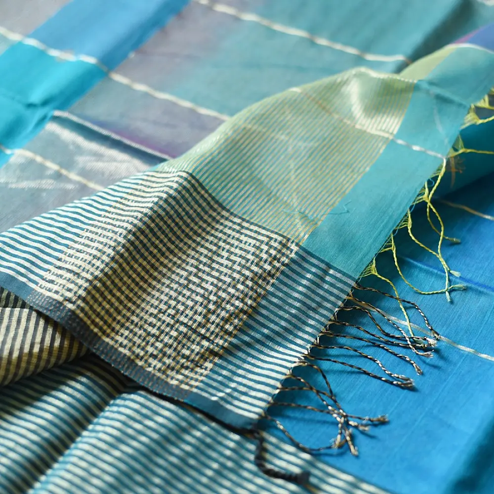 Fine Handloom Saree Multicolour Blue