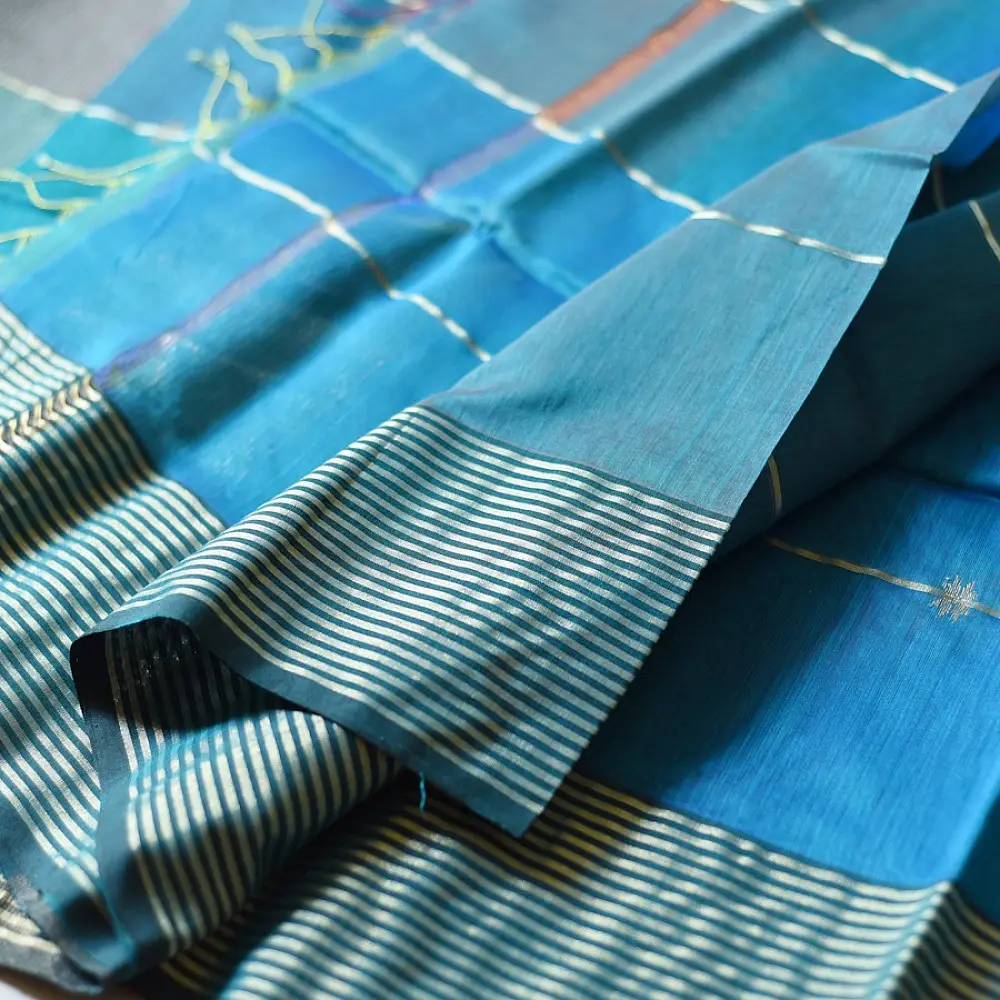 Fine Handloom Saree Multicolour Blue