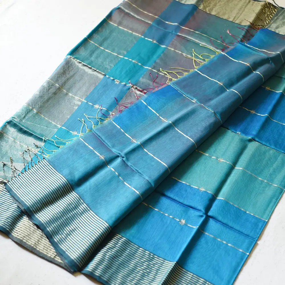 Fine Handloom Saree Multicolour Blue