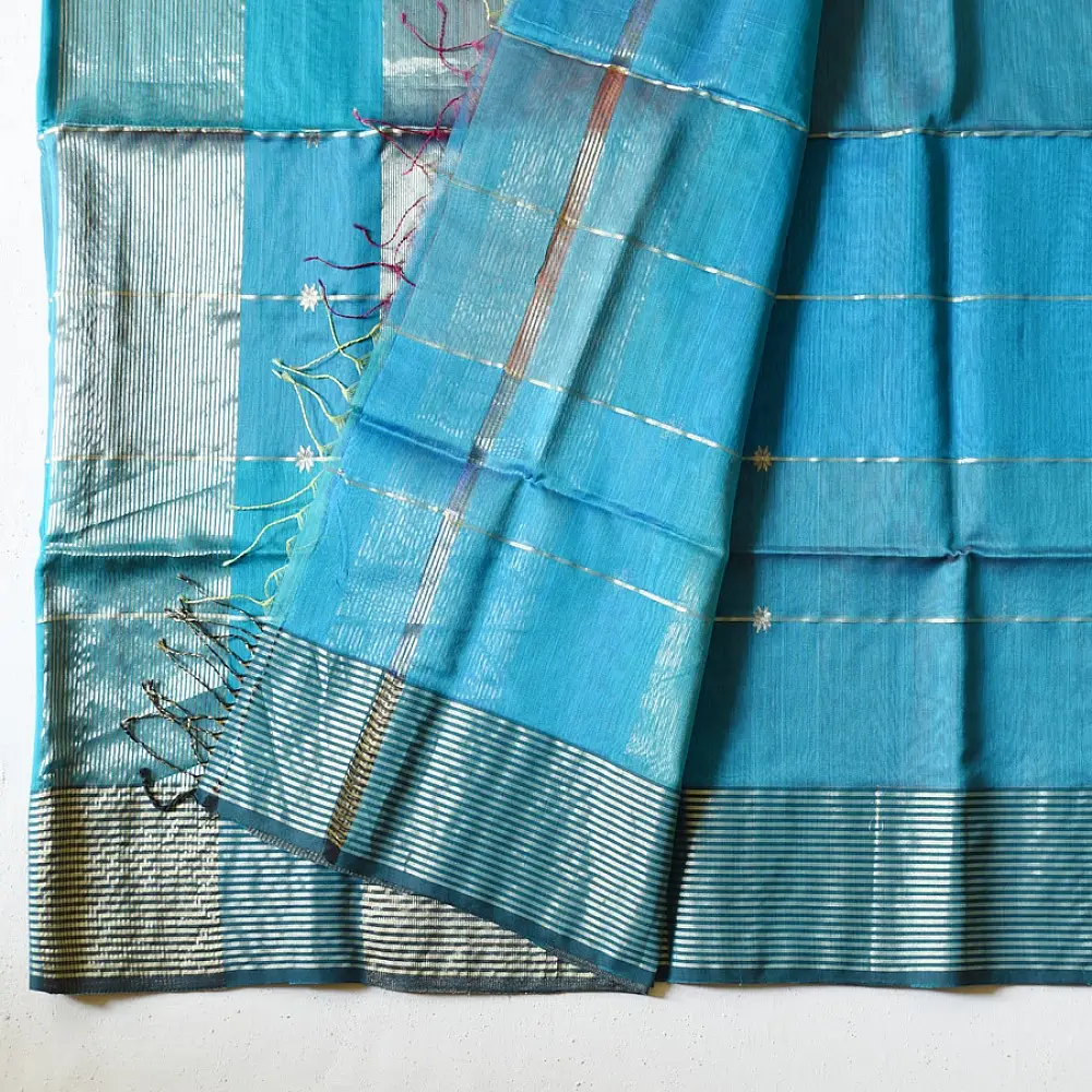 Fine Handloom Saree Multicolour Blue