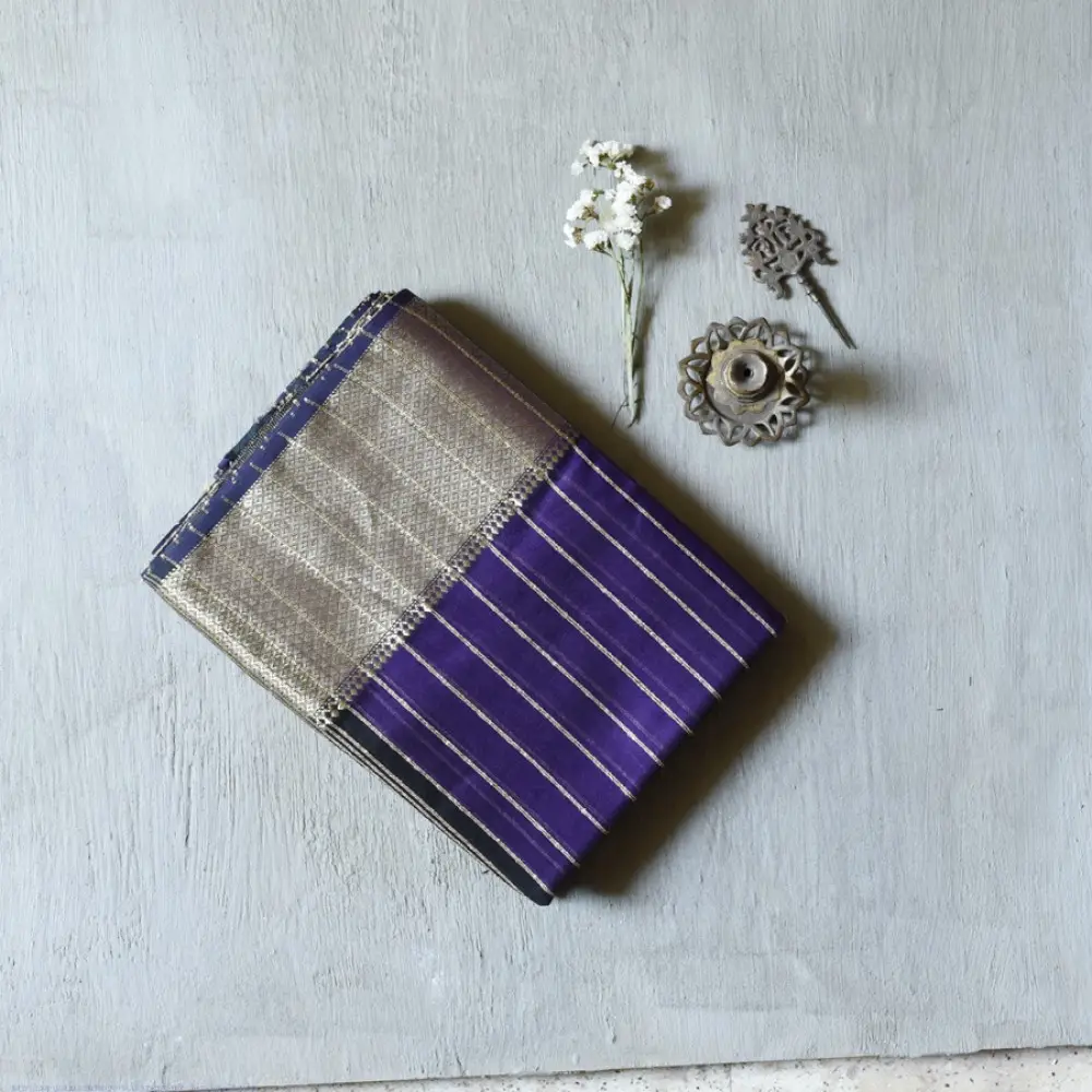Handloom Maheshwari Silk Violet Saree