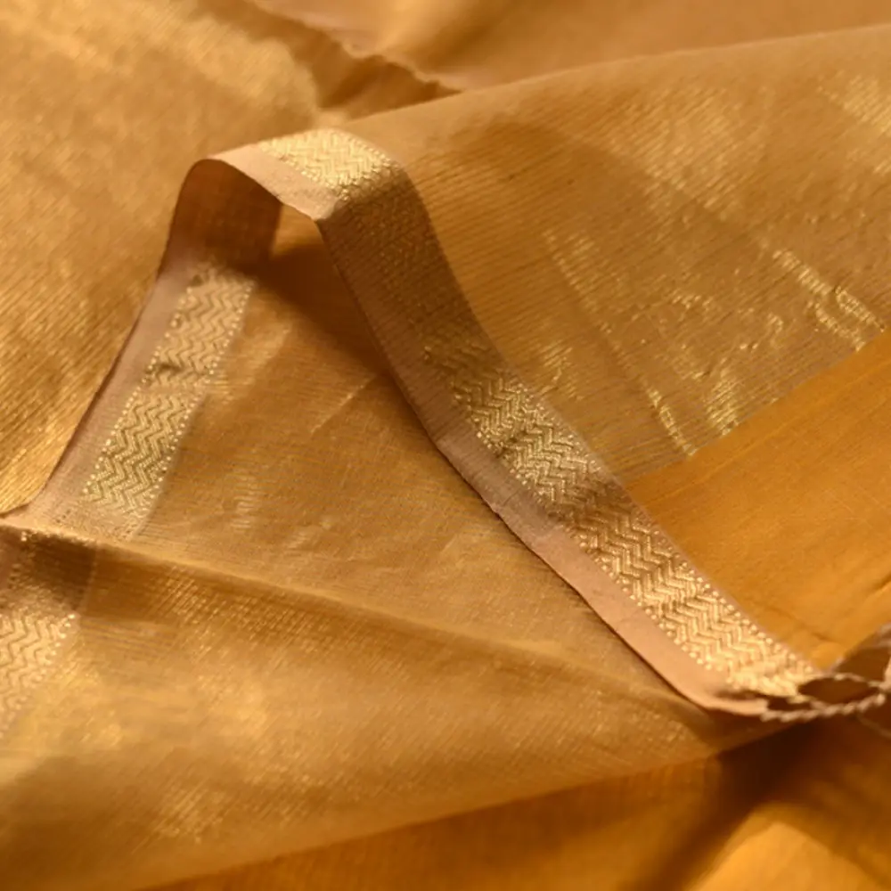 Yellow with golden zari Maheshwari Silk Saree 