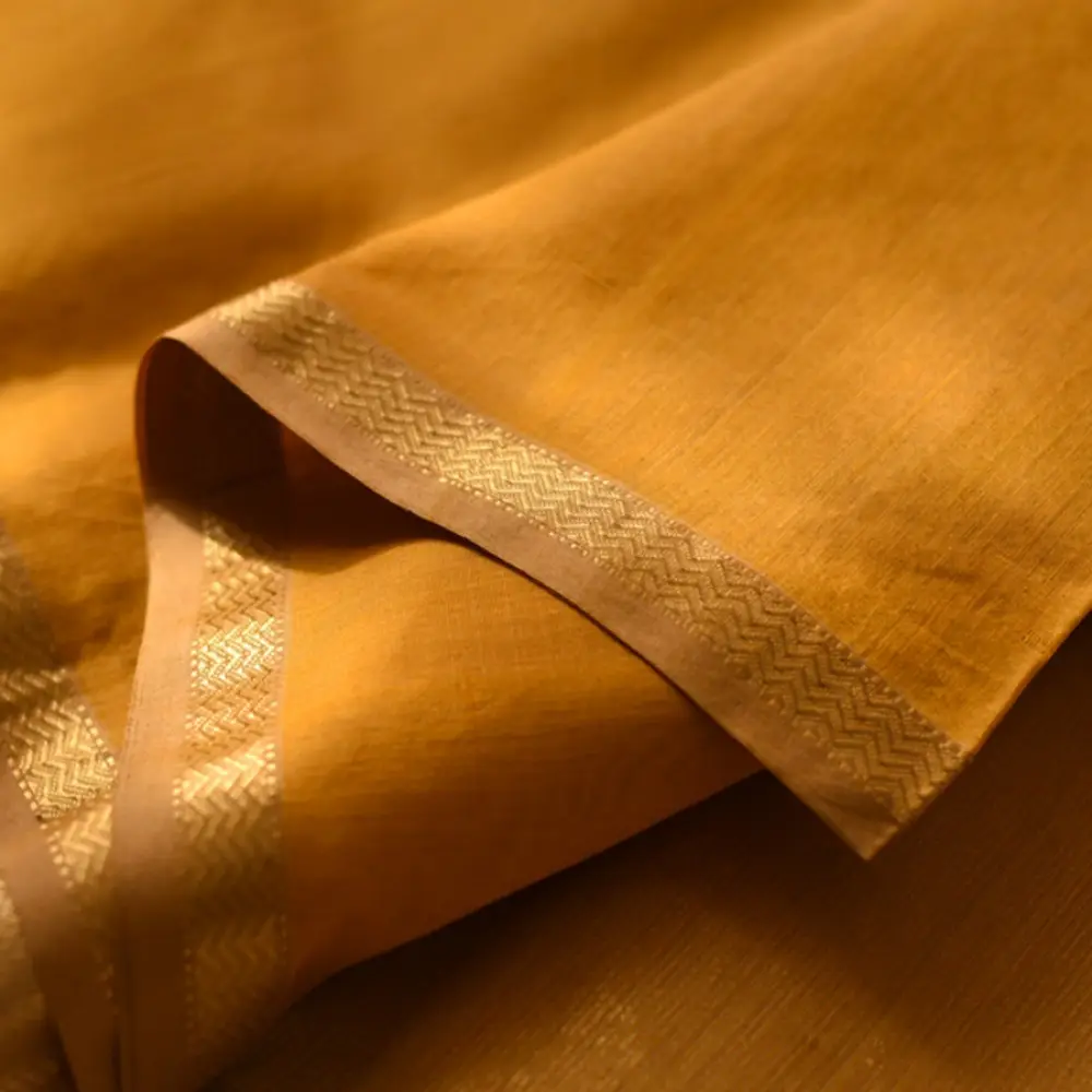 Yellow with golden zari Maheshwari Silk Saree 