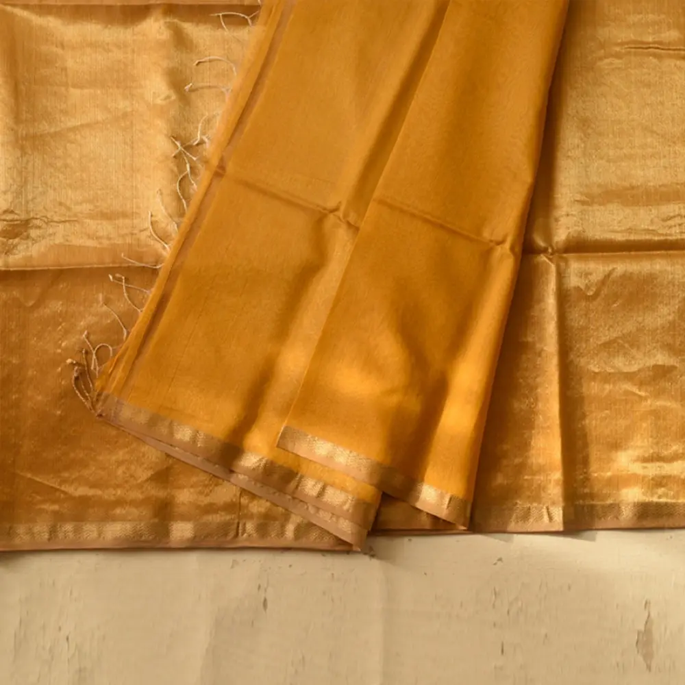 Yellow with golden zari Maheshwari Silk Saree 