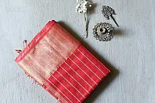 Pavitra . पवित्रा | Handloom Maheshwari Silk Saree / Red with Zari