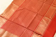 Pavitra . पवित्रा | Handloom Maheshwari Silk Saree / Red with Zari