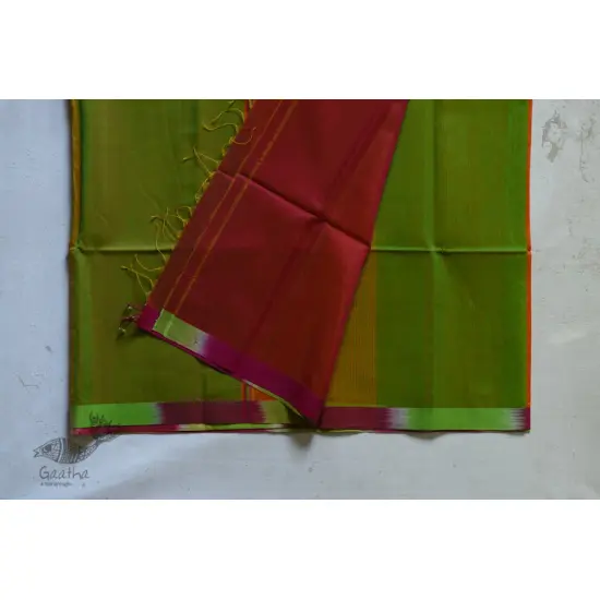 maheshwari handloom silk perrot green saree