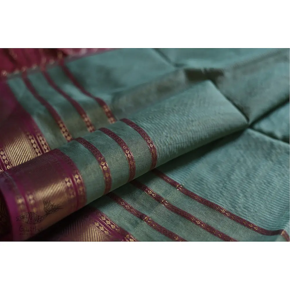 maheshwari handwoven silk sea green saree with pink pallu