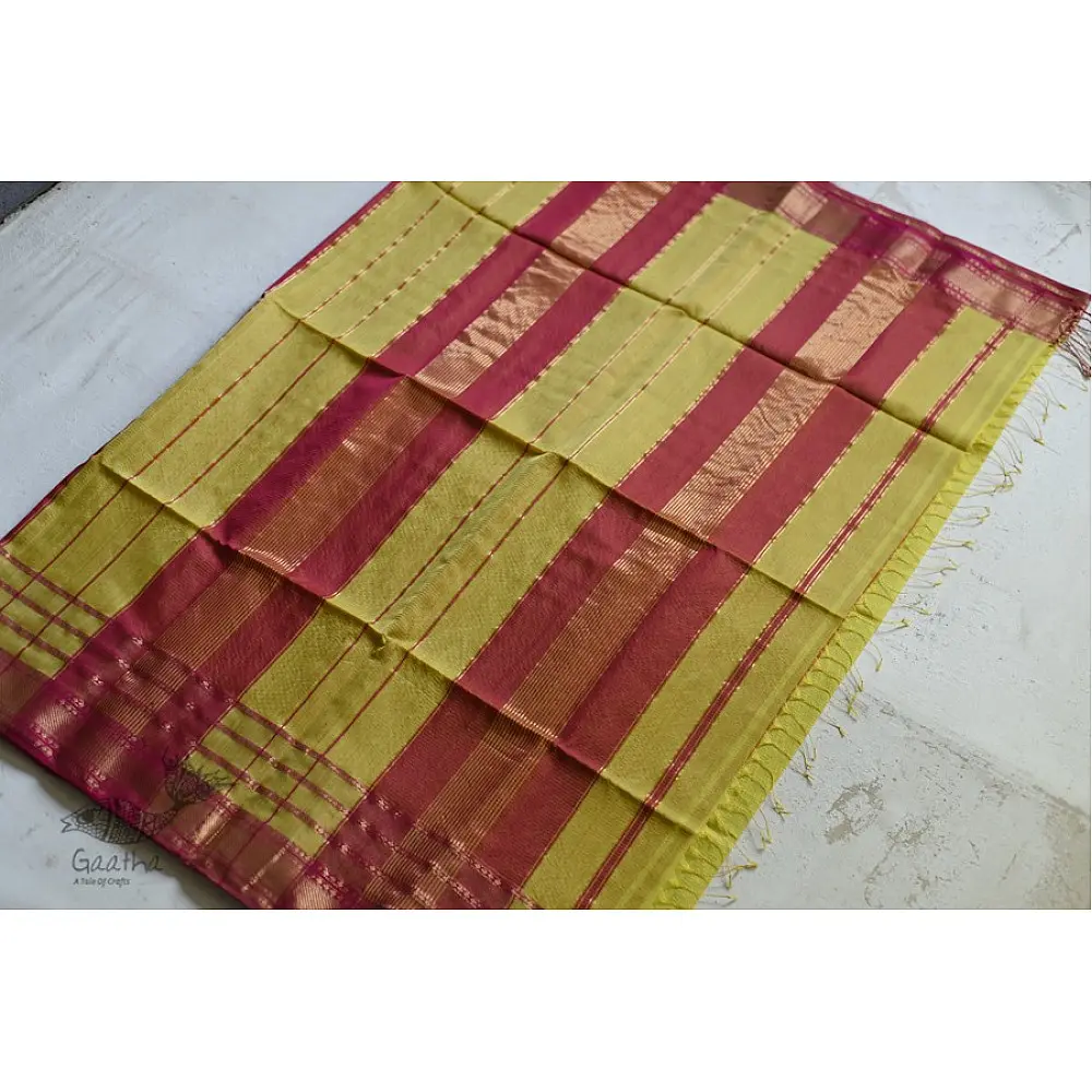 maheshwari handwoven silk saree with zari border