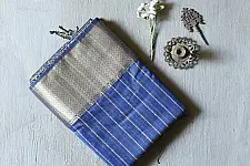 Pavitra . पवित्रा | Handloom Maheshwari Silk - Zari Stripe in Grey Saree