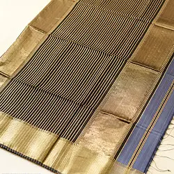 Pavitra . पवित्रा | Handloom Maheshwari Silk - Zari Stripe in Grey Saree