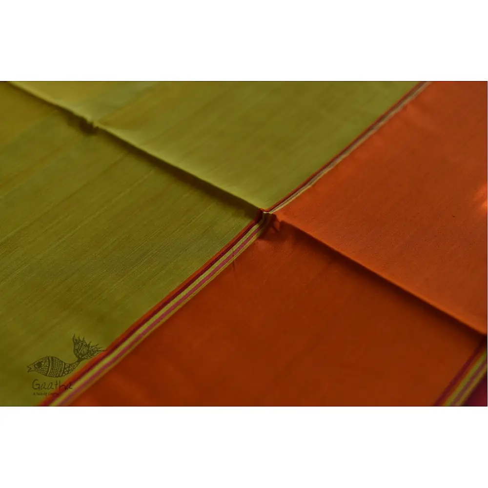 maheshwari handwoven silk orange saree 