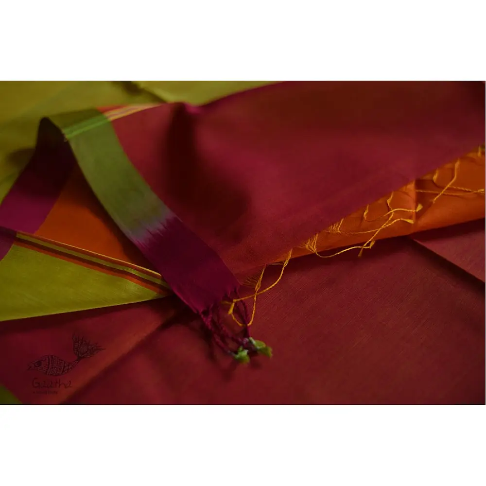 maheshwari handwoven silk orange saree 