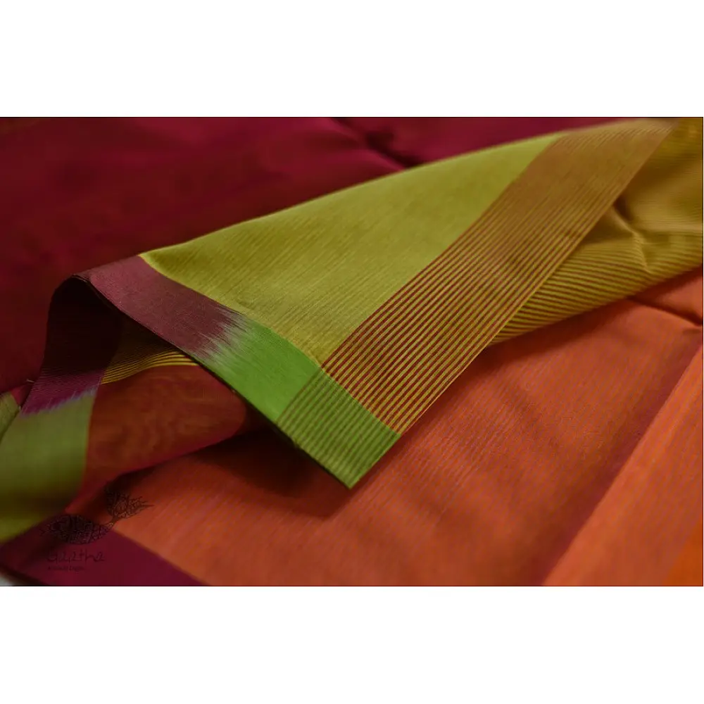 maheshwari handwoven silk orange saree 