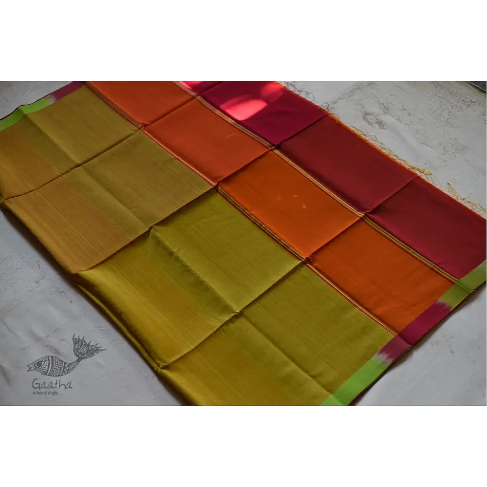 maheshwari handwoven silk orange saree 