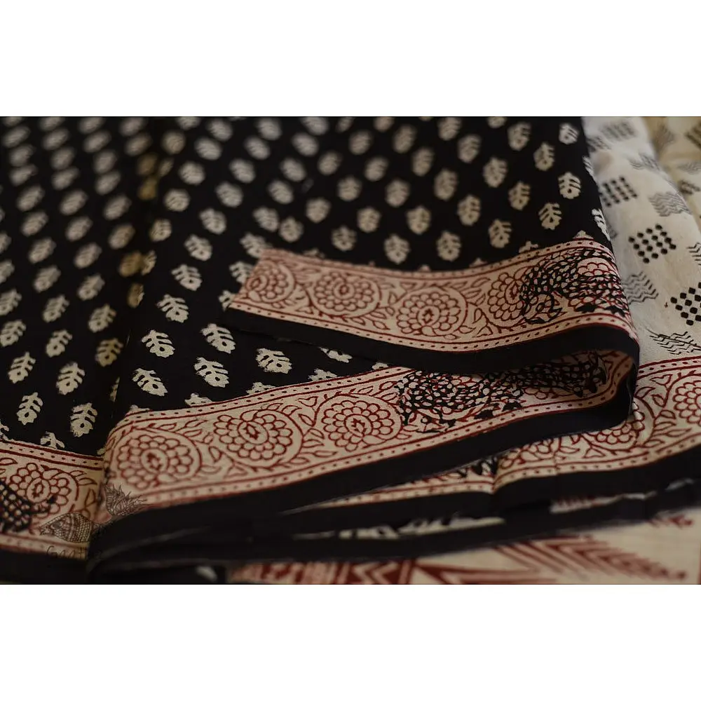 Hand Block Bagh Printed Pure Cotton Black saree