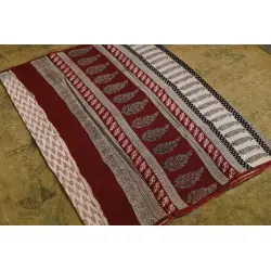 Bhagni . बाघनी - Bagh Printed Cotton Saree With Red Pallu