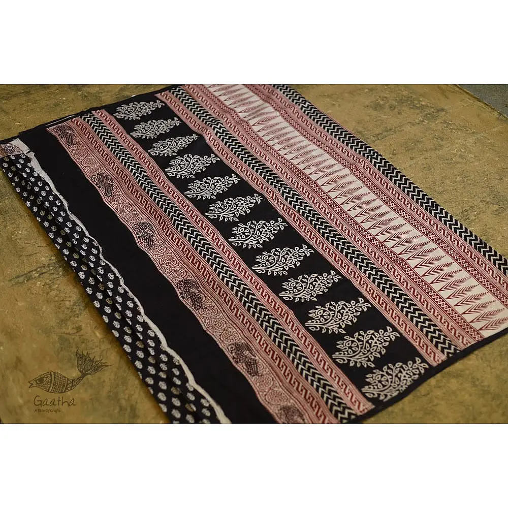 Hand Block Bagh Printed Pure Cotton Black saree