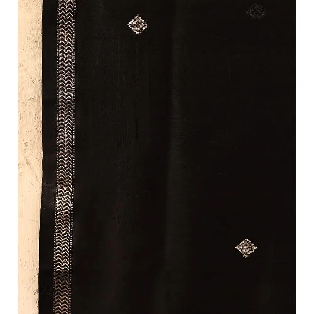 Maheshwari Black stole with Silver Zari Buti 