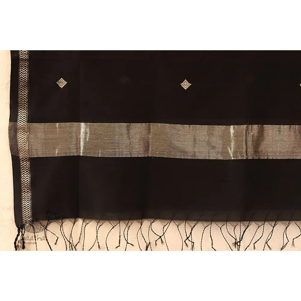 Maheshwari Black stole with Silver Zari Buti 
