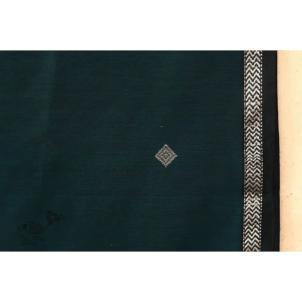 Maheshwari - Deep Green with Silver Zari Buti Stole 
