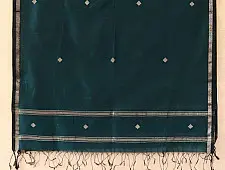 सुगंधिका - Maheshwari - Deep Green with Silver Zari Buti Stole | B 3