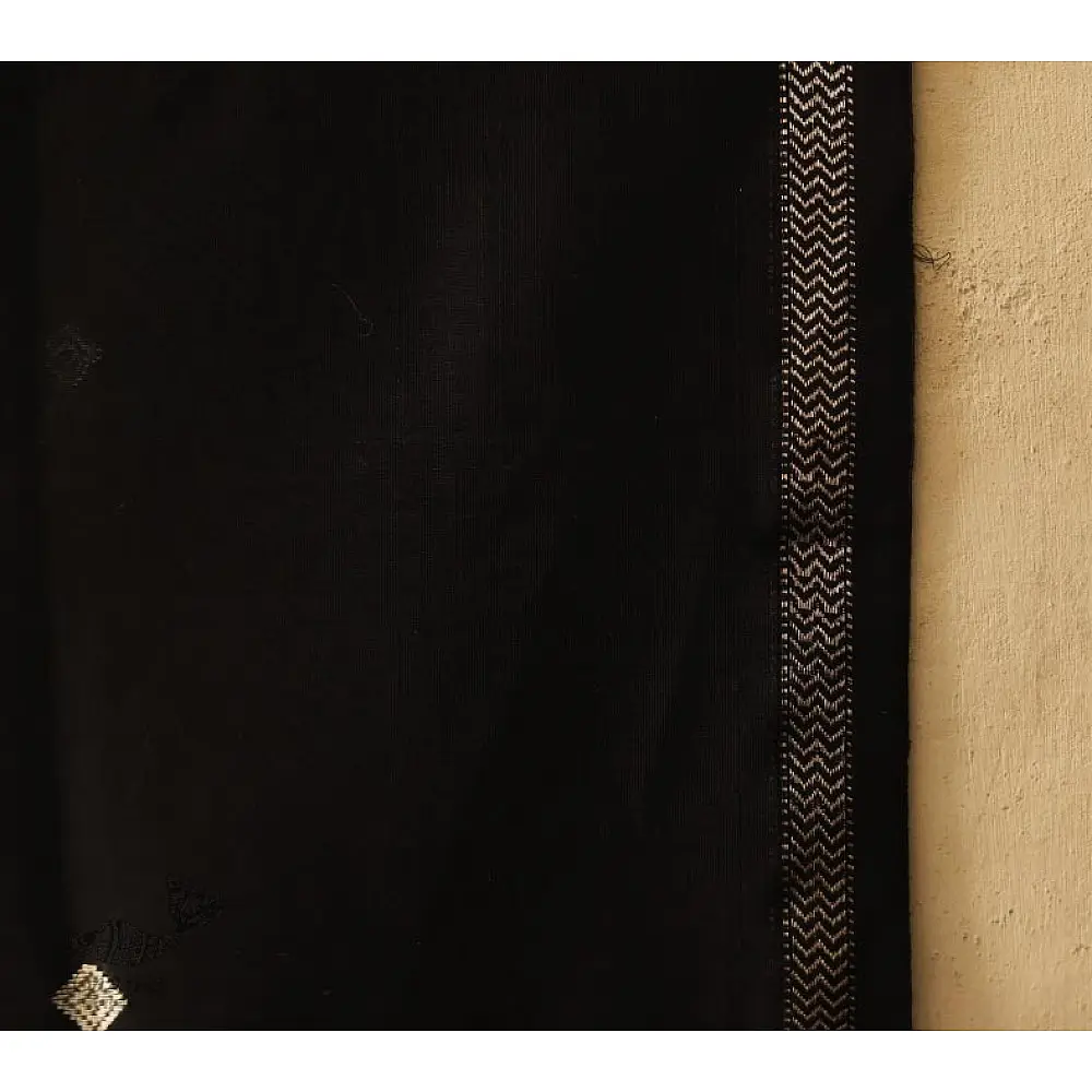 Maheshwari - Deep Green with Silver Zari Buti Stole 