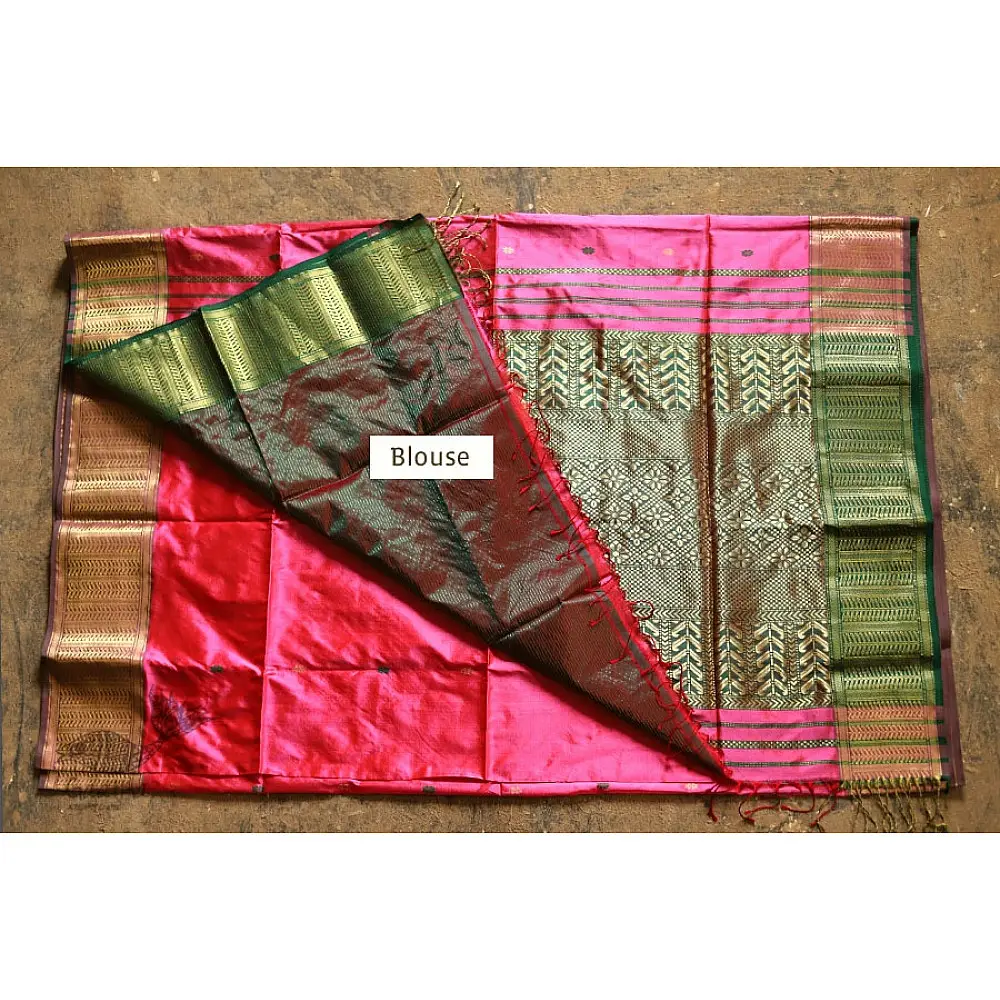 Maheshwari Silk Saree with heavy Zari pallu
